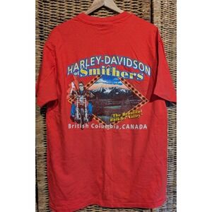 Harley Davidson Vintage 1991 Red Single Stitch T-shirt 3D British Columbia XL‎